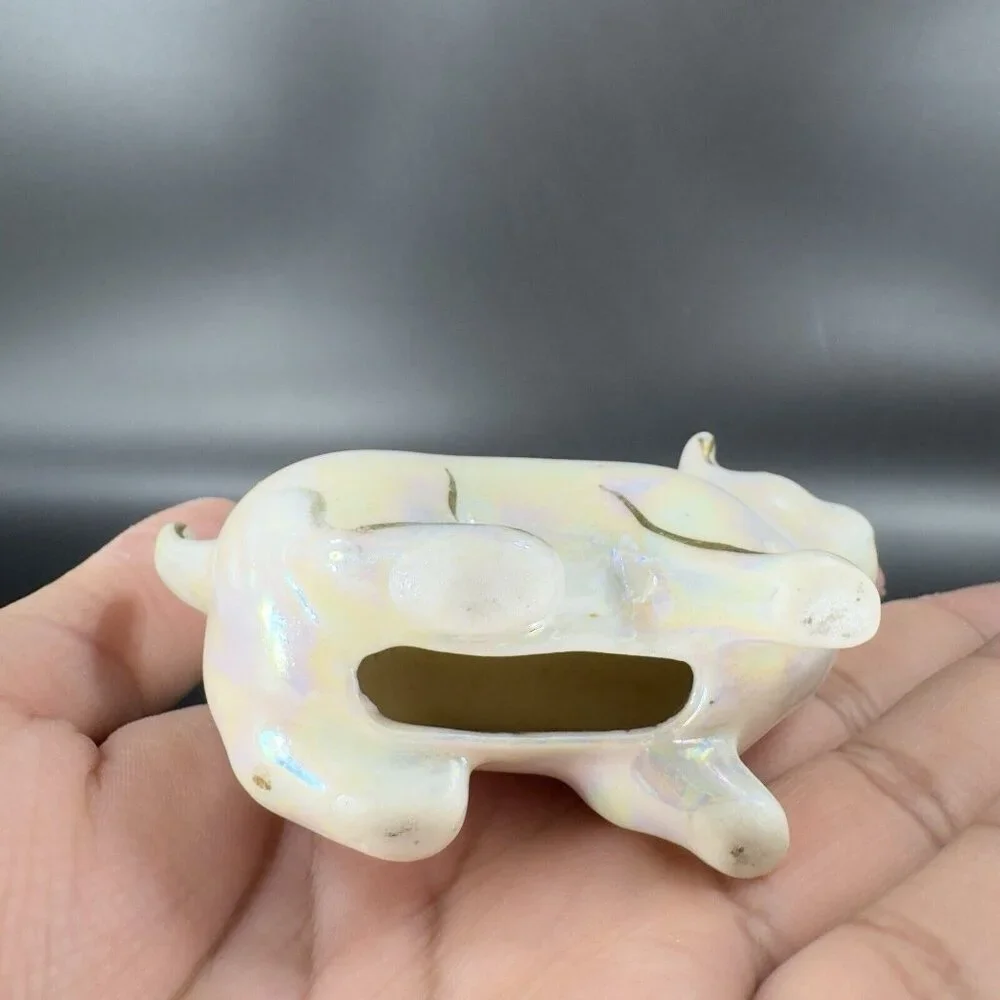 Vintage 1980s Ceramic Porcelain Luster Ware Iridescent Finish Kitty Cat Figurine